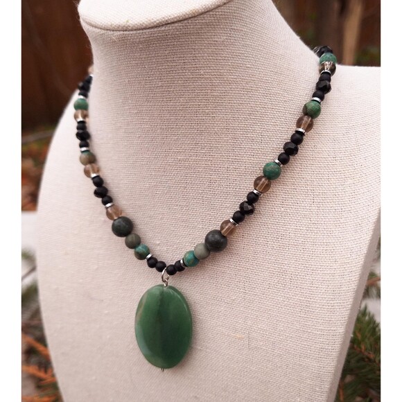 Gemstone Beaded Pendant Necklace | Bohemian Goth Necklace | Whimsigoth - Picture 6 of 9